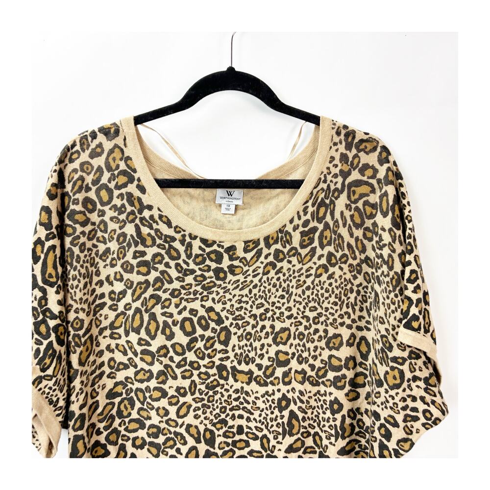 2/$30 Worthington Woman 1X Leopard Print Knit Top Women Plus Animal Pattern - Picture 5 of 11